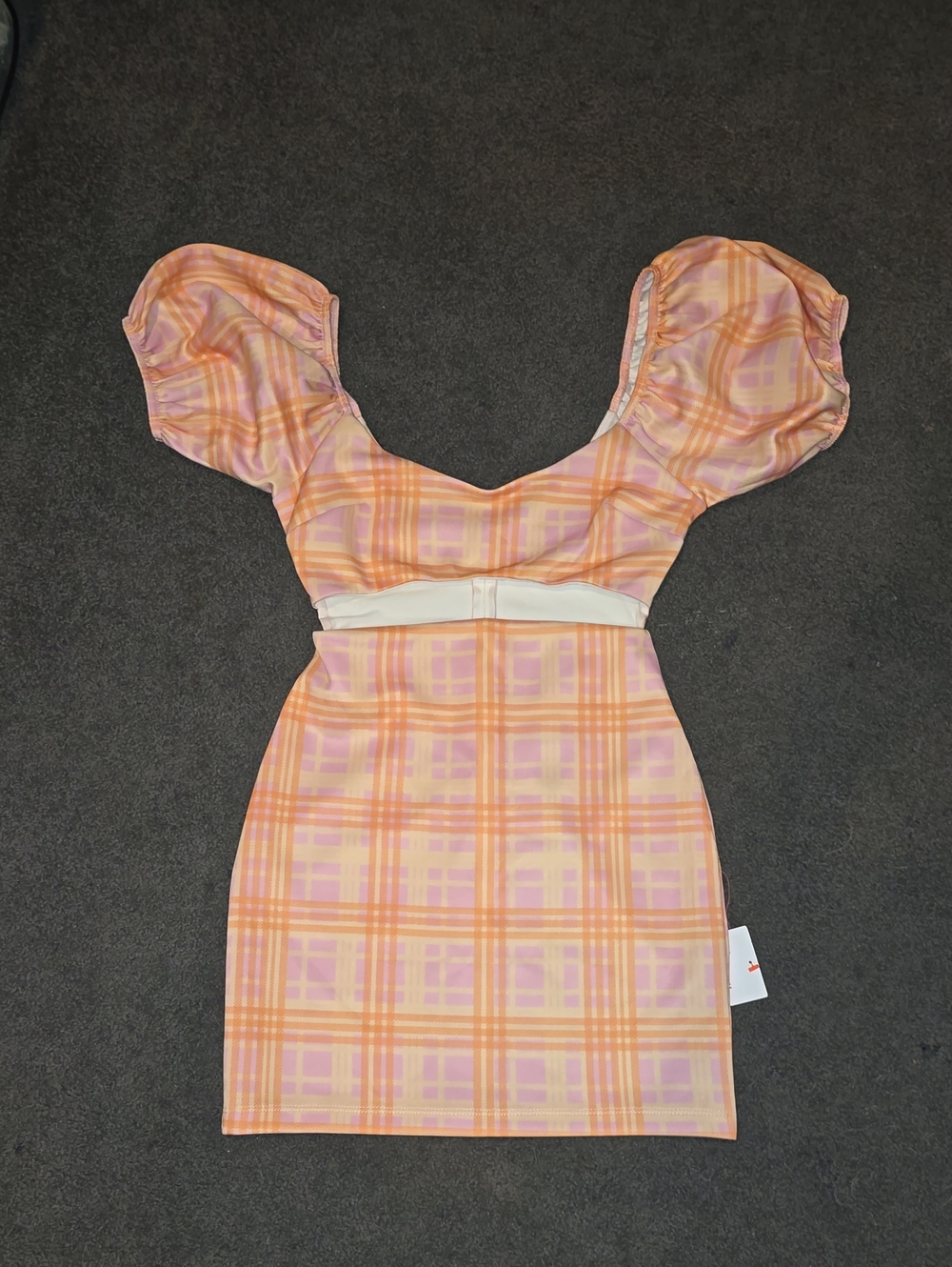 NWT Pink & Orange Plaid Cutout Mini Dress